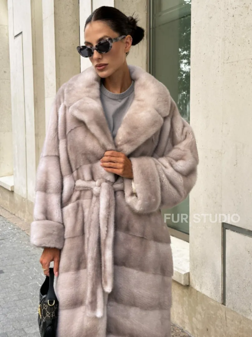 Шуба из импортной плюшевой норки английский воротник - нюд - фото 1