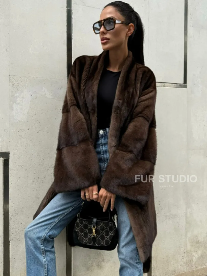 Шуба из скандинавской норки в цвете соболь - фото 0