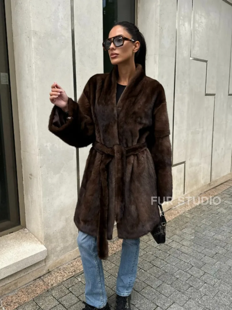 Шуба из скандинавской норки в цвете соболь - фото 5