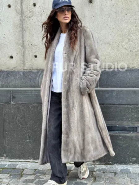 Шуба - пальто в винтажном стиле из скандинавской норки - фото 4