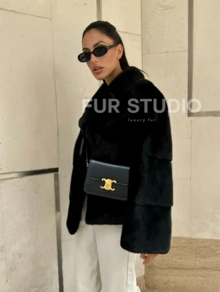 Полушубок из черной норки премиум аукциона - английский воротник - фото 9