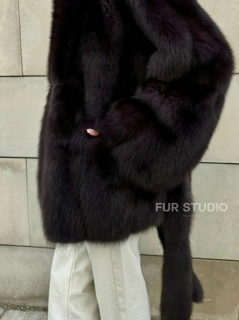 Шуба - жакет из меха куницы в цвете BURGUNDY - фото 1