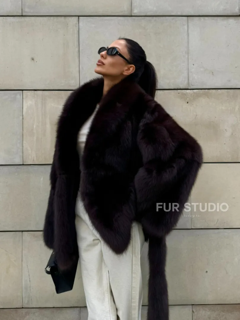 Шуба - жакет из меха куницы в цвете BURGUNDY - фото 12