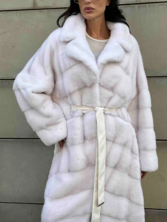 Норковая шуба с английским воротником - цвет колотый лед