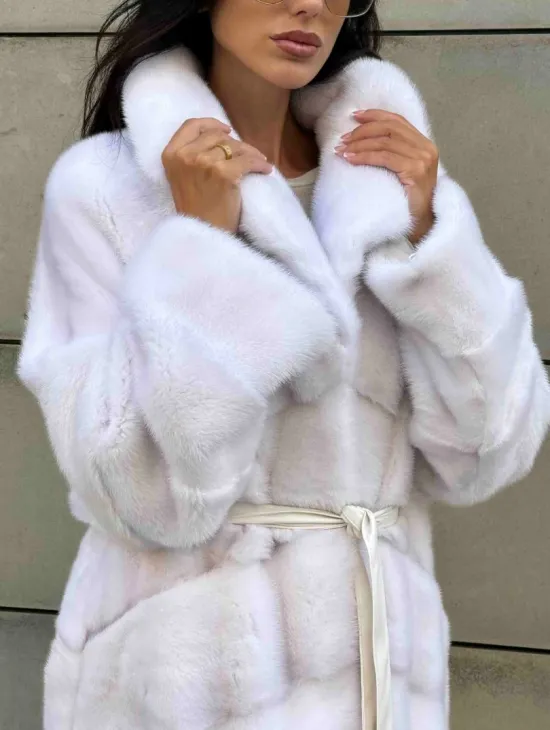 Норковая шуба с английским воротником - цвет колотый лед
