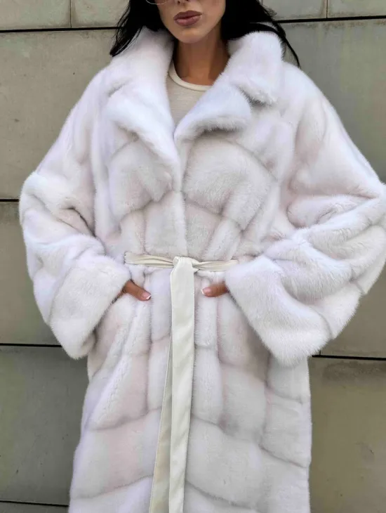 Норковая шуба с английским воротником - цвет колотый лед