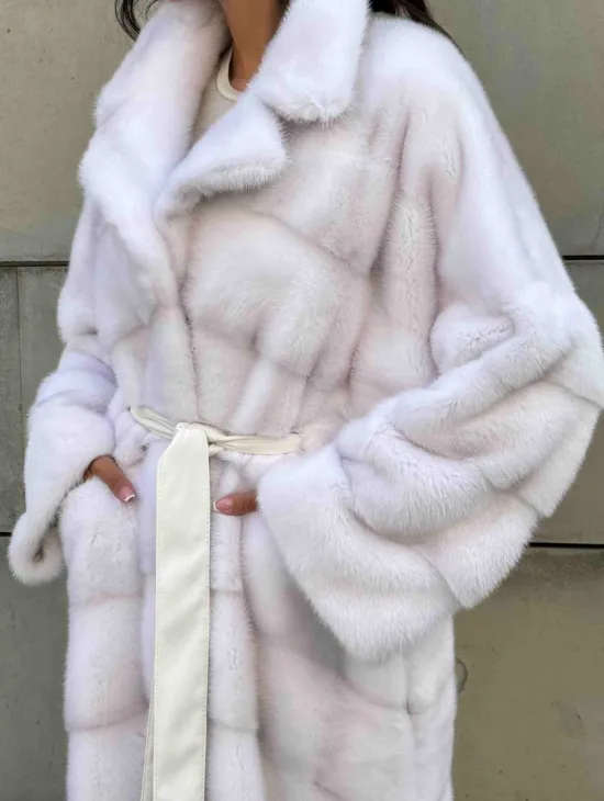 Норковая шуба с английским воротником - цвет колотый лед