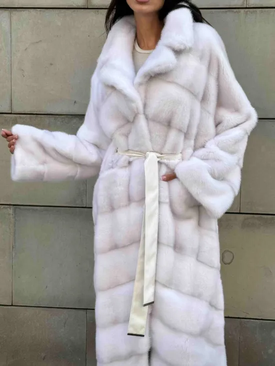 Норковая шуба с английским воротником - цвет колотый лед