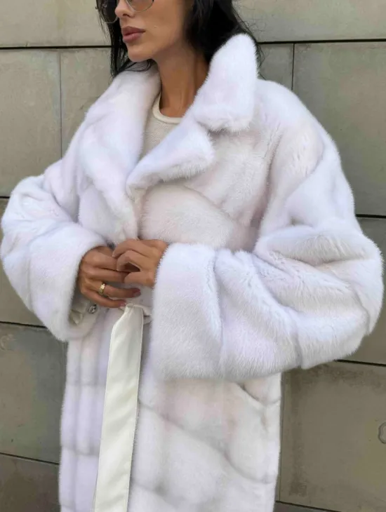 Норковая шуба с английским воротником - цвет колотый лед