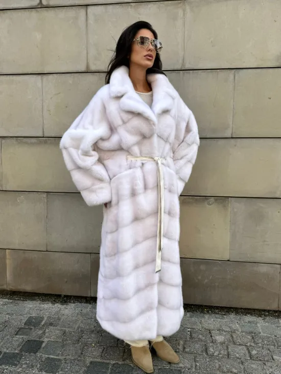 Норковая шуба с английским воротником - цвет колотый лед