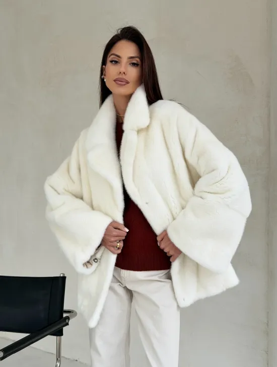 Шуба автоледи из белой норки NAFA MINK - роспуск