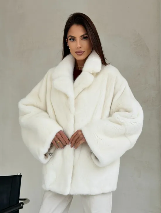 Шуба автоледи из белой норки NAFA MINK - роспуск