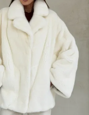 Шуба автоледи из белой норки NAFA MINK - роспуск