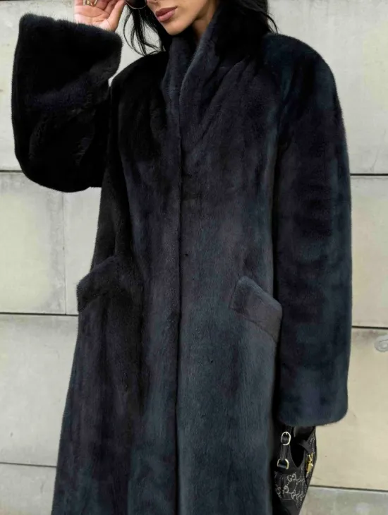 Шуба норковая цельный мех PREMIUM COLLECTION VELVET - цвет графит