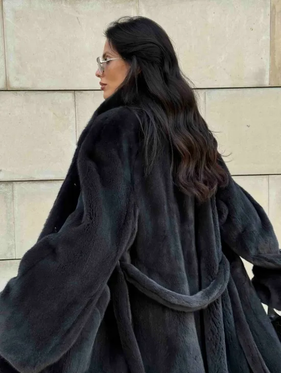 Шуба норковая цельный мех PREMIUM COLLECTION VELVET - цвет графит