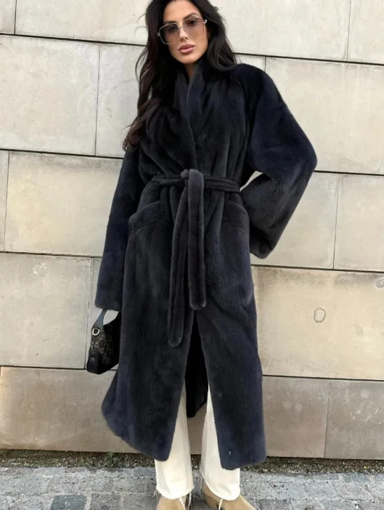 Шуба норковая цельный мех PREMIUM COLLECTION VELVET - цвет графит