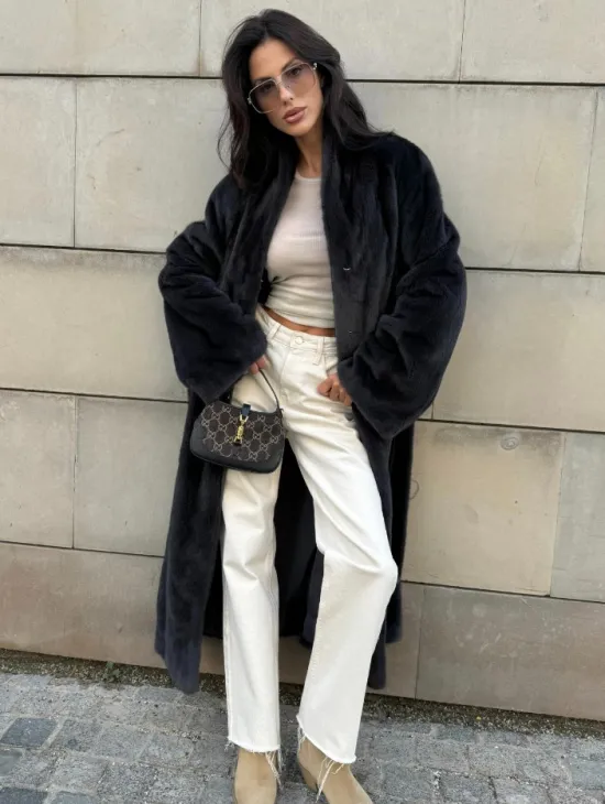 Шуба норковая цельный мех PREMIUM COLLECTION VELVET - цвет графит