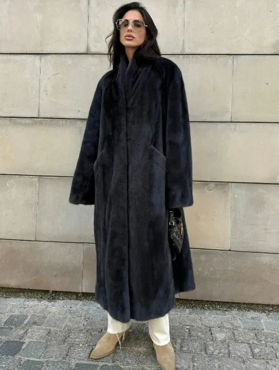 Шуба норковая цельный мех PREMIUM COLLECTION VELVET - цвет графит