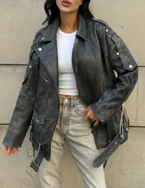 Куртка-косуха винтажная из натуральной кожи со шнуровкой