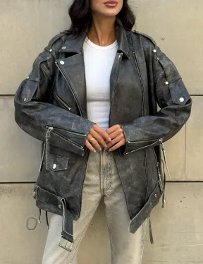 Куртка-косуха винтажная из натуральной кожи со шнуровкой