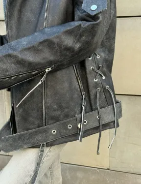 Куртка-косуха винтажная из натуральной кожи со шнуровкой