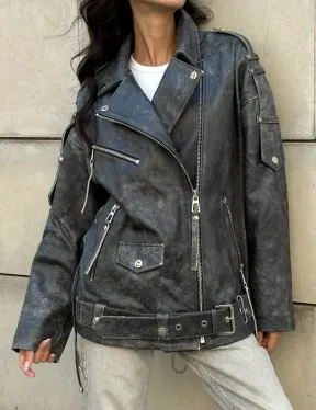 Куртка-косуха винтажная из натуральной кожи со шнуровкой