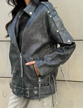 Куртка-косуха винтажная из натуральной кожи со шнуровкой