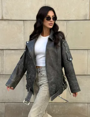 Куртка-косуха винтажная из натуральной кожи со шнуровкой