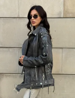 Куртка-косуха винтажная из натуральной кожи со шнуровкой