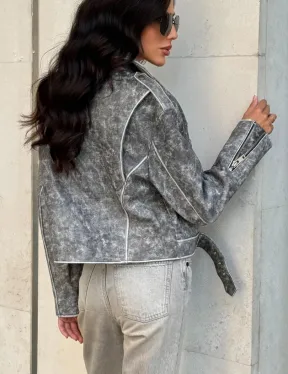 Кожаная укороченная косуха из натуральной кожи 