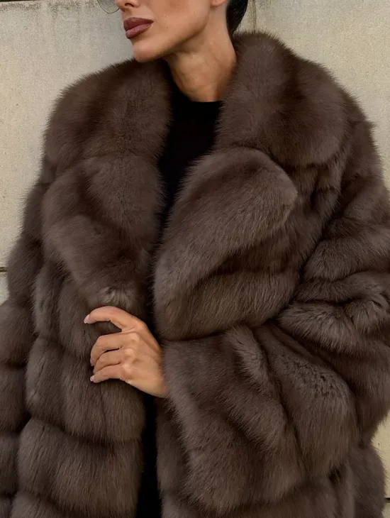 Шуба из куницы в цвете Tartufo  английский воротник