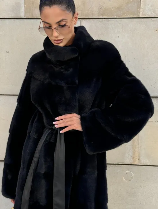 Шуба из скандинавской(плюшевой) норки - стойка воротник
