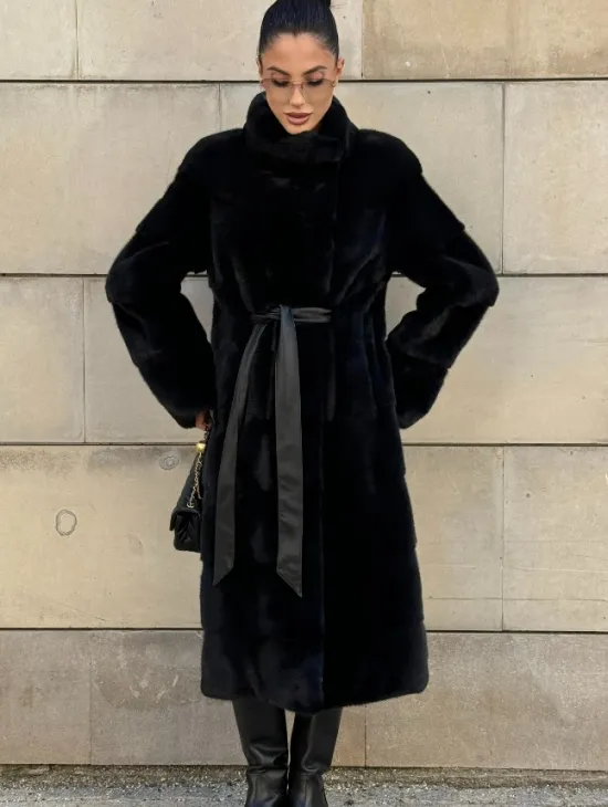 Шуба из скандинавской(плюшевой) норки - стойка воротник