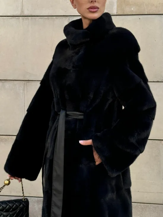Шуба из скандинавской(плюшевой) норки - стойка воротник