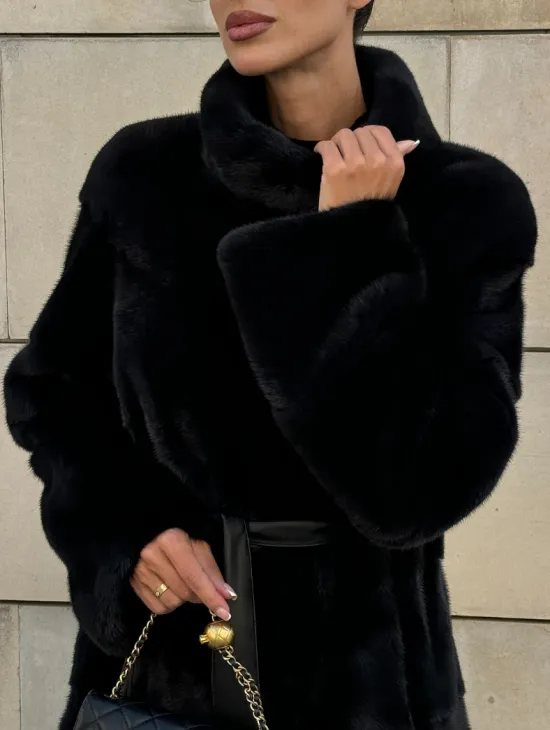 Шуба из скандинавской(плюшевой) норки - стойка воротник