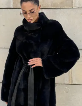 Шуба из скандинавской(плюшевой) норки - стойка воротник
