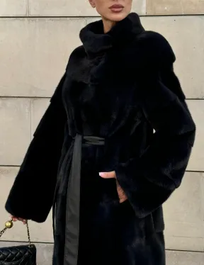Шуба из скандинавской(плюшевой) норки - стойка воротник