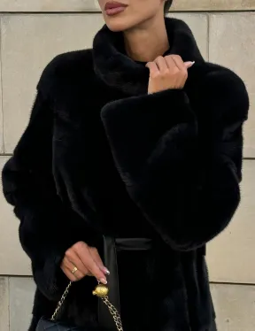 Шуба из скандинавской(плюшевой) норки - стойка воротник