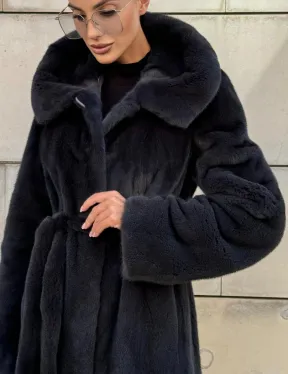 Шуба из меха импортной норки NAFA с капюшоном, цвет темный графит