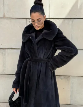 Шуба из меха импортной норки NAFA с капюшоном, цвет темный графит