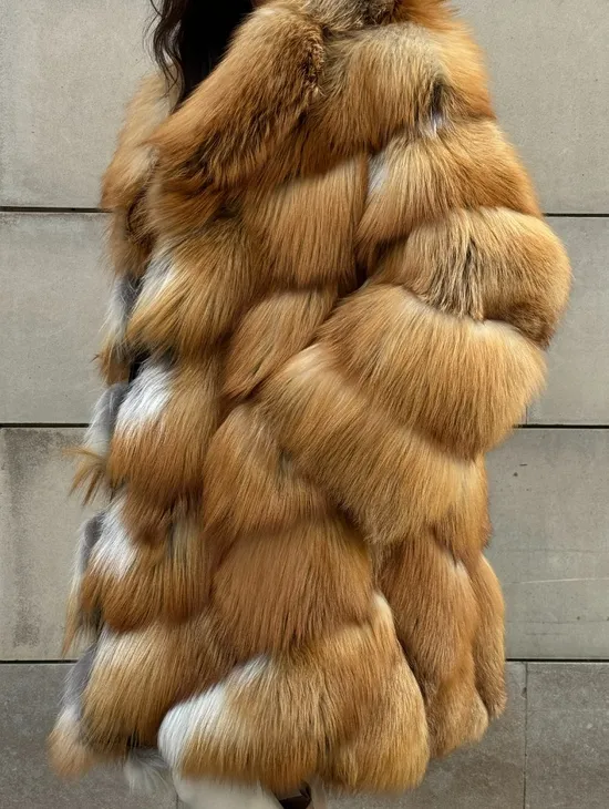 Vintage шуба диагональ из меха лисы Gold Fox, английский воротник