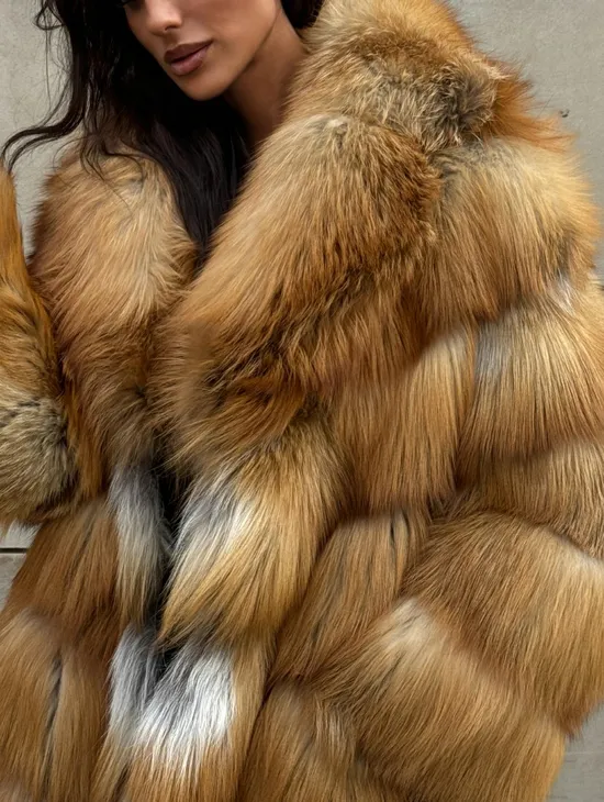 Vintage шуба диагональ из меха лисы Gold Fox, английский воротник