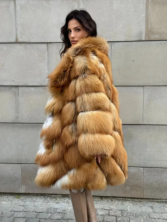 Vintage шуба диагональ из меха лисы Gold Fox, английский воротник