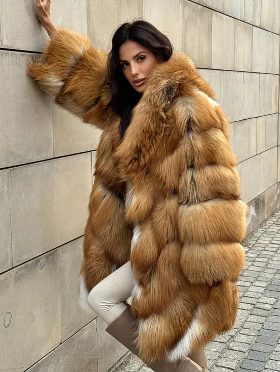 Vintage шуба диагональ из меха лисы Gold Fox, английский воротник