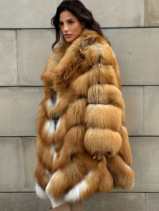 Vintage шуба диагональ из меха лисы Gold Fox, английский воротник