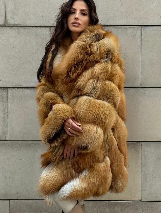 Vintage шуба диагональ из меха лисы Gold Fox, английский воротник