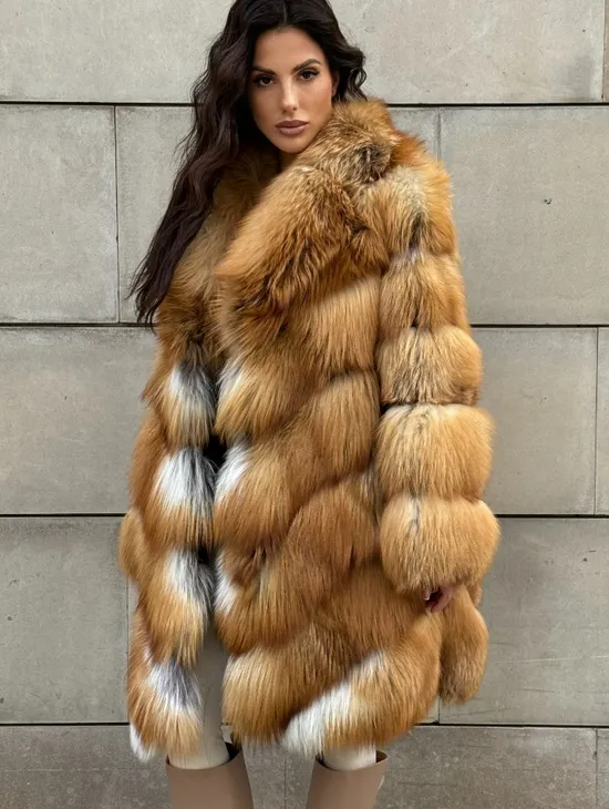 Vintage шуба диагональ из меха лисы Gold Fox, английский воротник