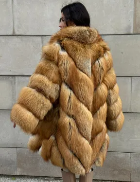 Vintage шуба диагональ из меха лисы Gold Fox, английский воротник