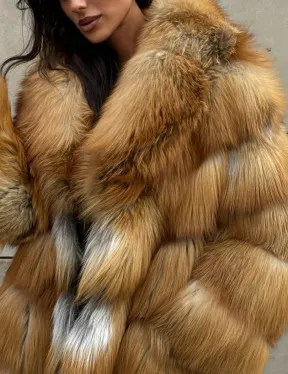 Vintage шуба диагональ из меха лисы Gold Fox, английский воротник