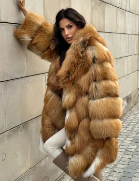 Vintage шуба диагональ из меха лисы Gold Fox, английский воротник